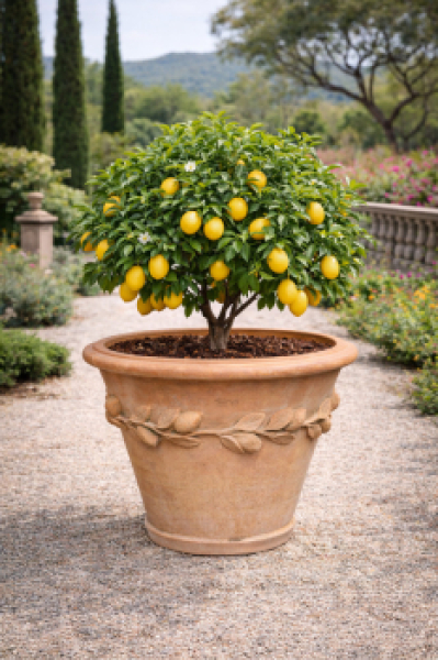 Klassischer Terracottatopf aus Impruneta mit Limonendekor – edel, handgefertigt und frostfest